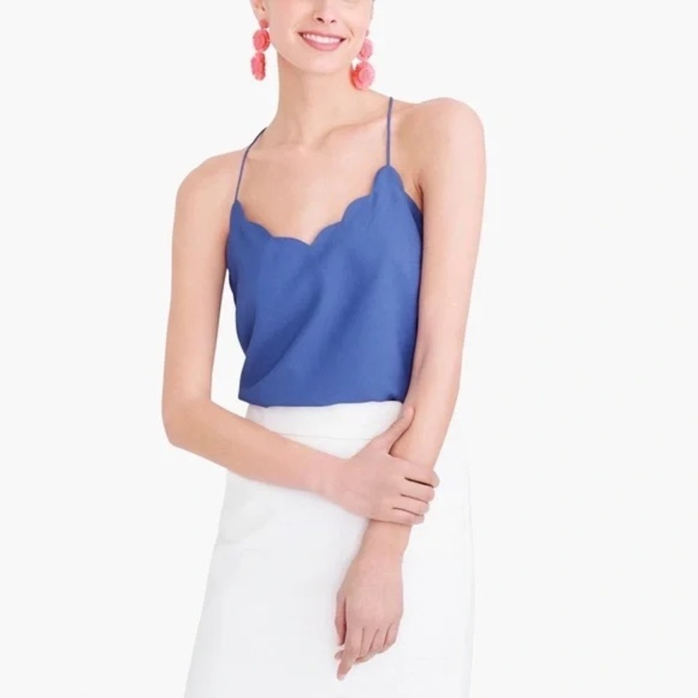 J. Crew Periwinkle Blue Camisole Top with Adjustable Straps Scalloped Neckline